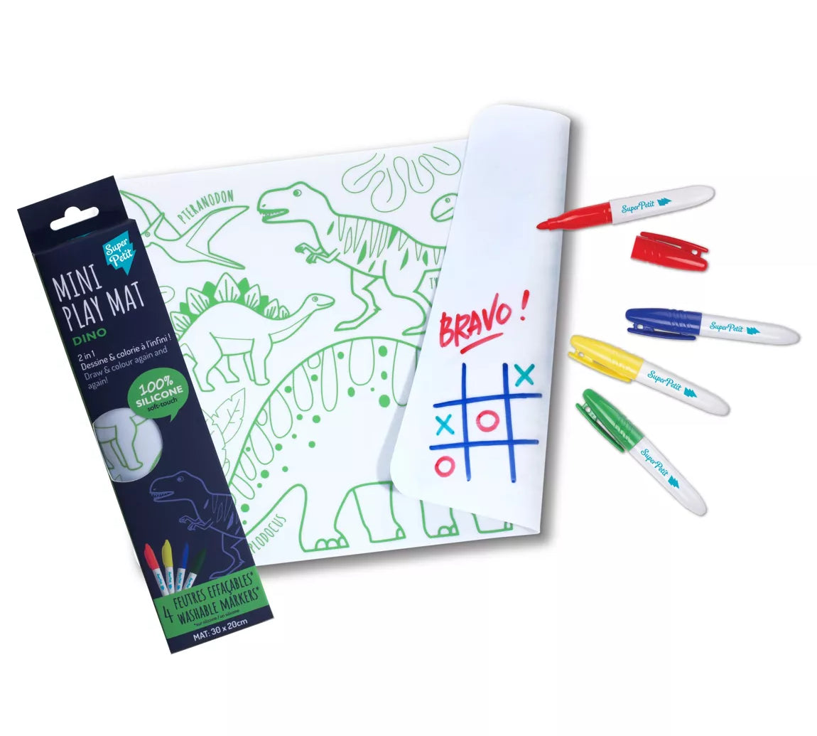 Coloriage nomade: mini Playmat réversible- Réutilisable- DINO - Magic Môme